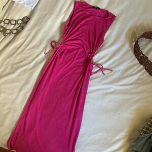 Ambiance Pink midi dress with side cutout tie details and slit